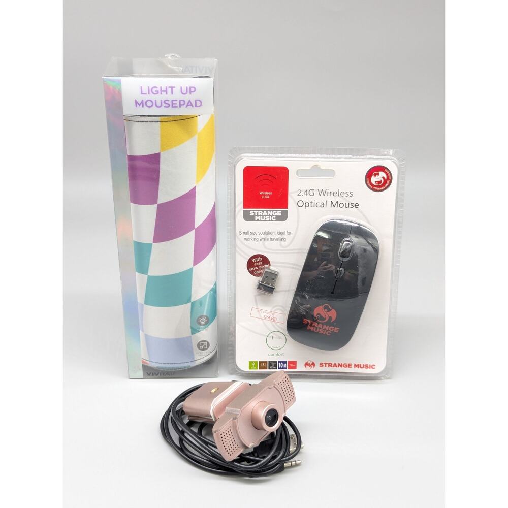 Vivitar Light Up Mousepad Colorful Checkered + Webcam + Wireless Mouse 2.4G